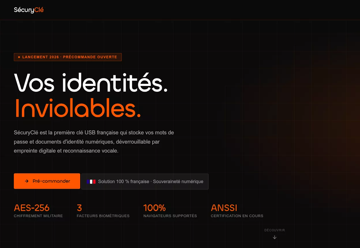 Page d'accueil du site web securycle